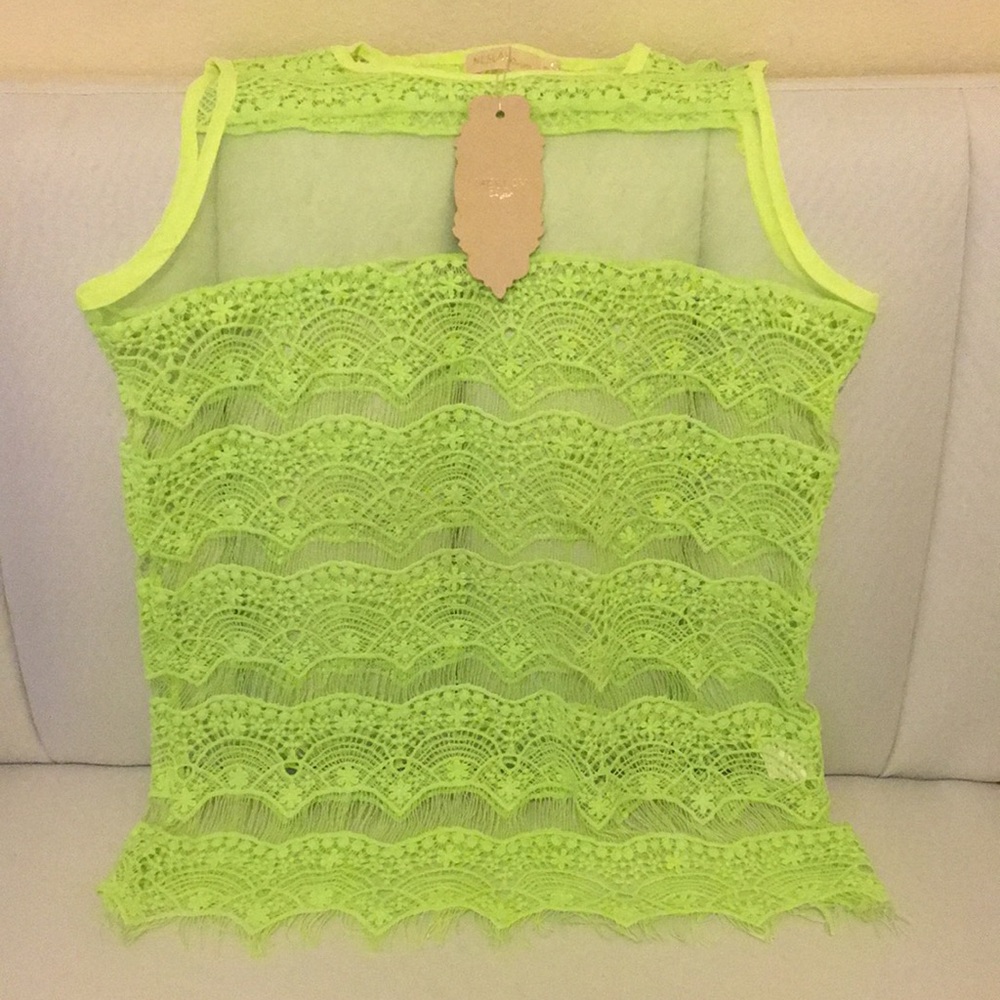Neslay Designers Mesh and Fringe top